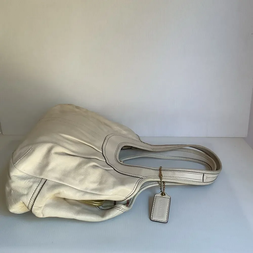 Vintage Coach Ergo 12248 Pleated Kisslock Cream Leather Satchel Y2K